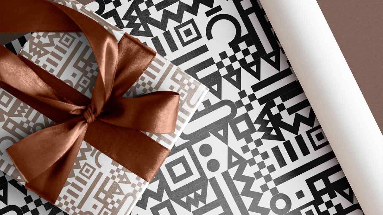 Terrazzo gift box mockup psd with green ribbon